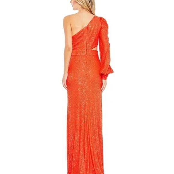 New Women's Ieena Sequined One Shoulder Cut Out Gown Sequin Tangerine Sz 12 R - Picture 2 of 3